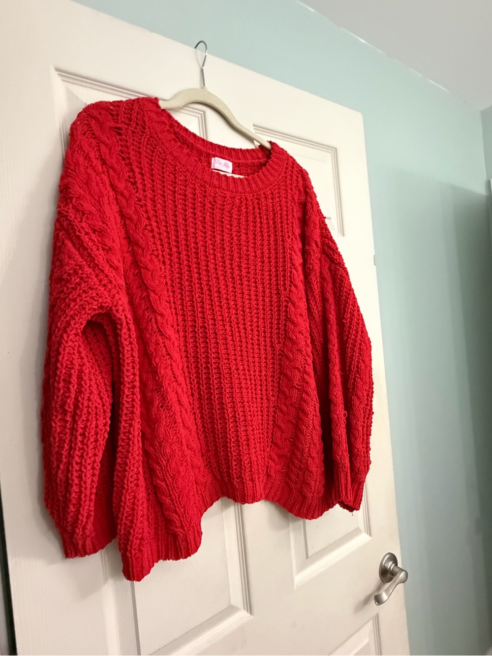 Pink Lily Red Cable-Knit Crewneck Sweater
